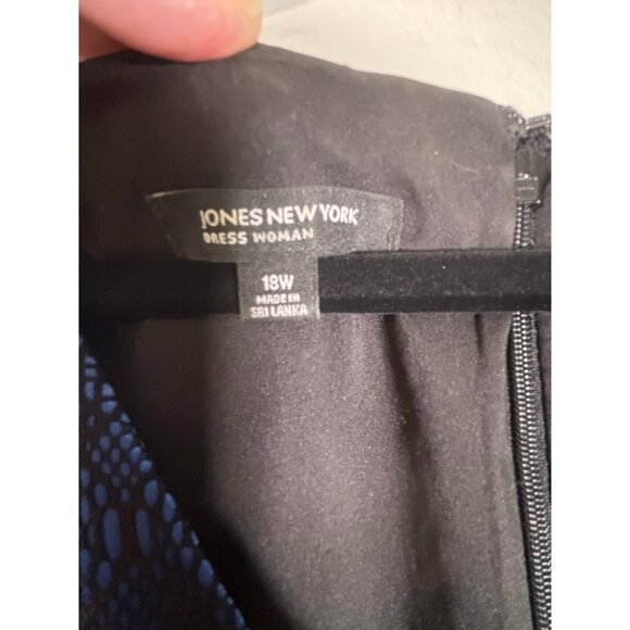 Jones New York Sz 18 Blue Dres w Black Lace Overlay, Lined Sleeveless Belt NYE - Picture 4 of 9